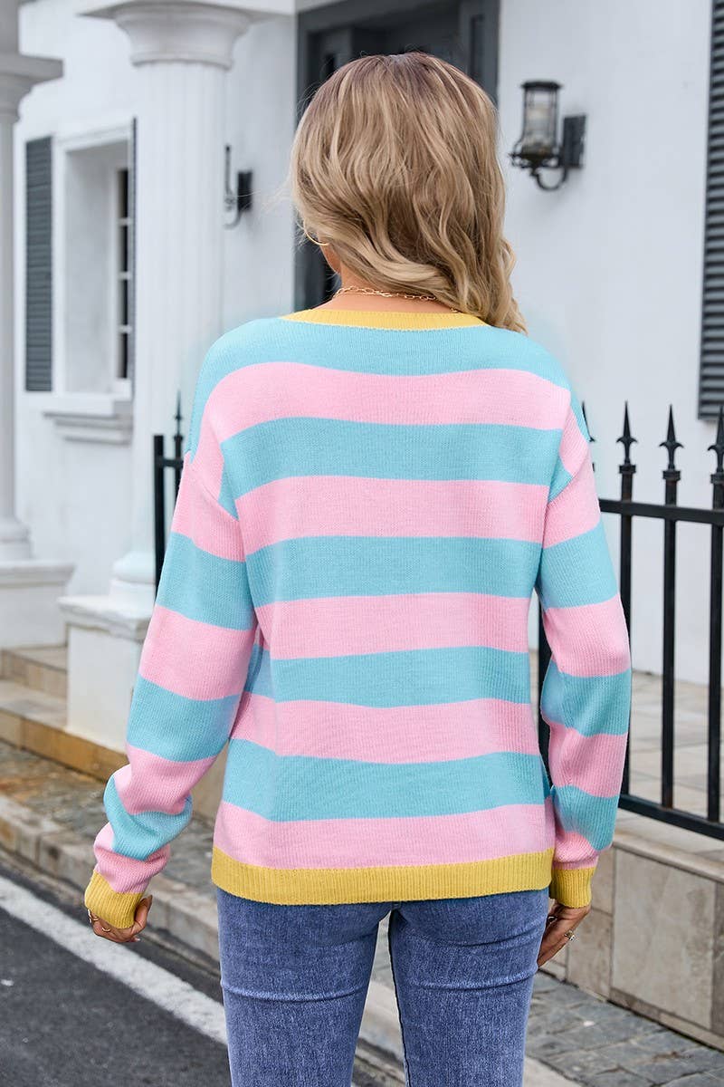 CWOSWL3111_STRIPED CONTRAST LONG-SLEEVED KNITTED PULLOVER