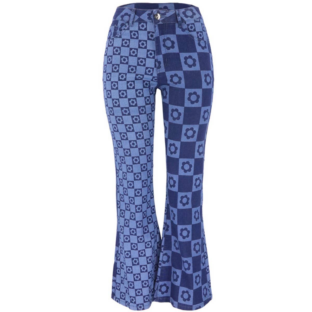 DARK PRINTED HIGH WAISTED WIDE LEG FLARED JEANS