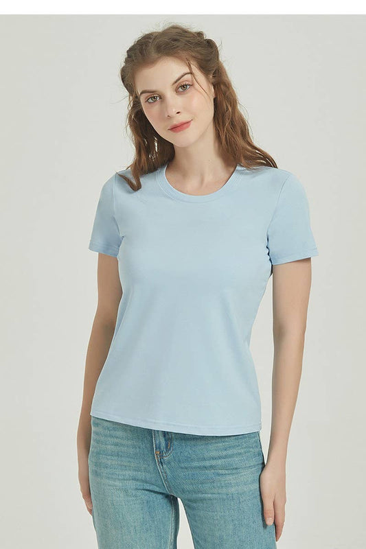 CWTTS1039_SOLID COLOR CASUAL ROUND NECK WOMEN T-SHIRT