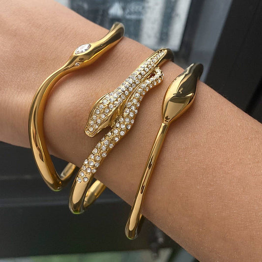18K Gold Hammered Snake Cuff, Stainless Steel_CWAJE4753