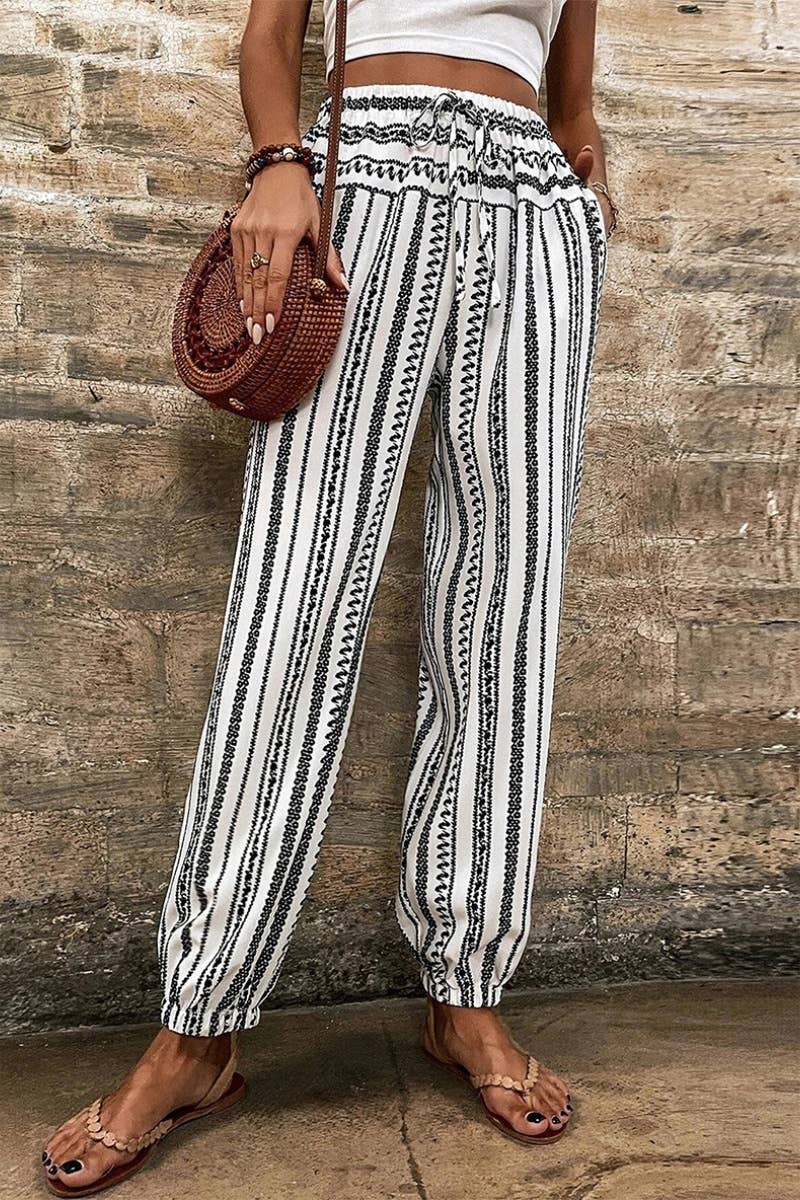 CWBMP0156_SUMMER CASUAL HIGH-WAISTED STRIPED PANTS