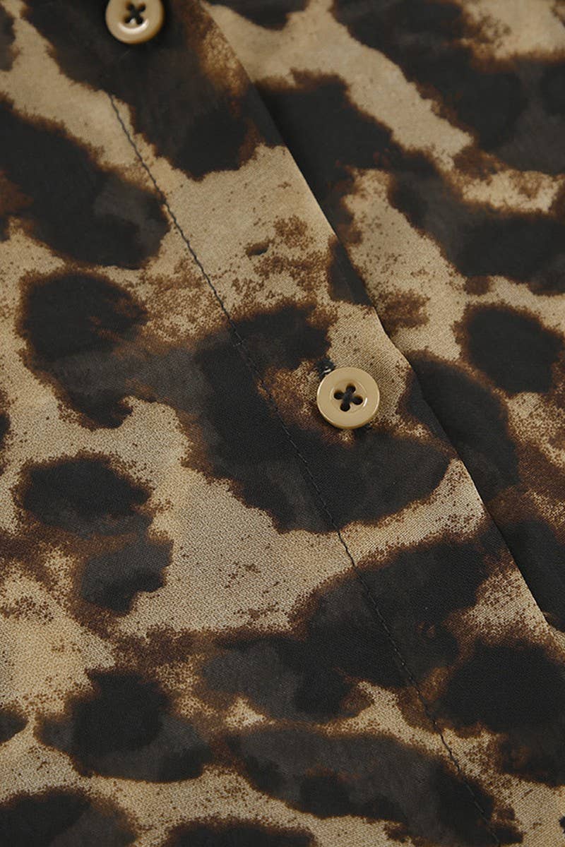 CWSPJ0073_LEOPARD PRINT LONG SLEEVE SHIRT SHORTS PAJAMAS SET