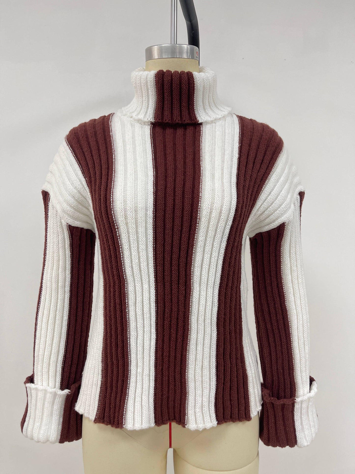 Color-blocking and patchwork high-neck sweater