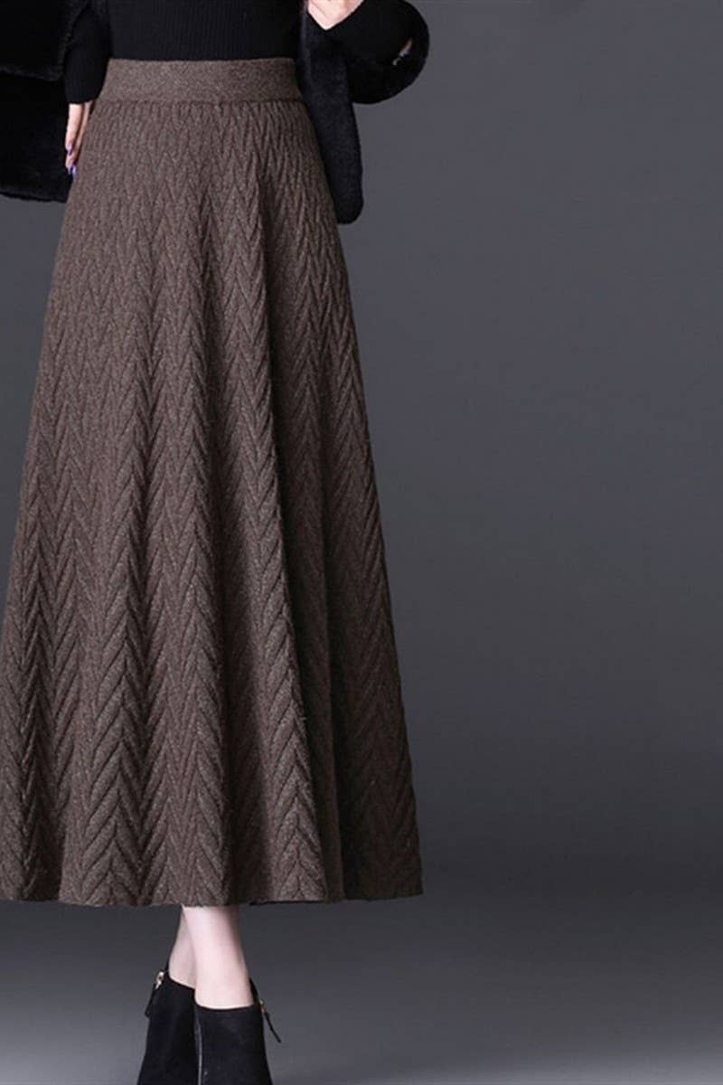 CWBLS0297_SOLID COLOR HIGH WAIST WIDE SWING KNITTED SKIRT