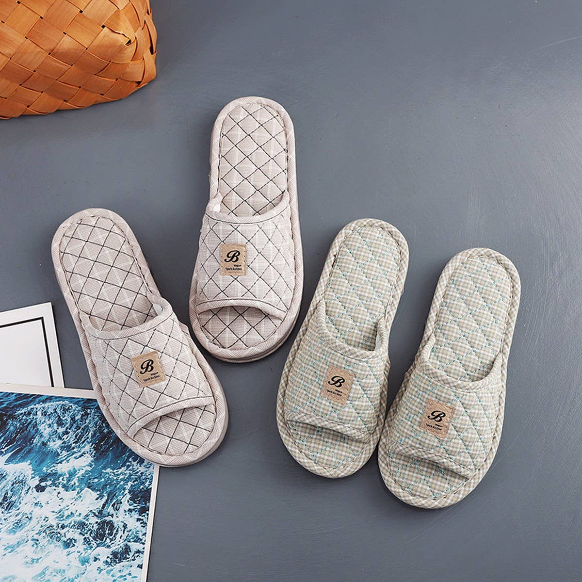 Plaid Cotton Floor Slippers with Thick Sole_CWSHF0190