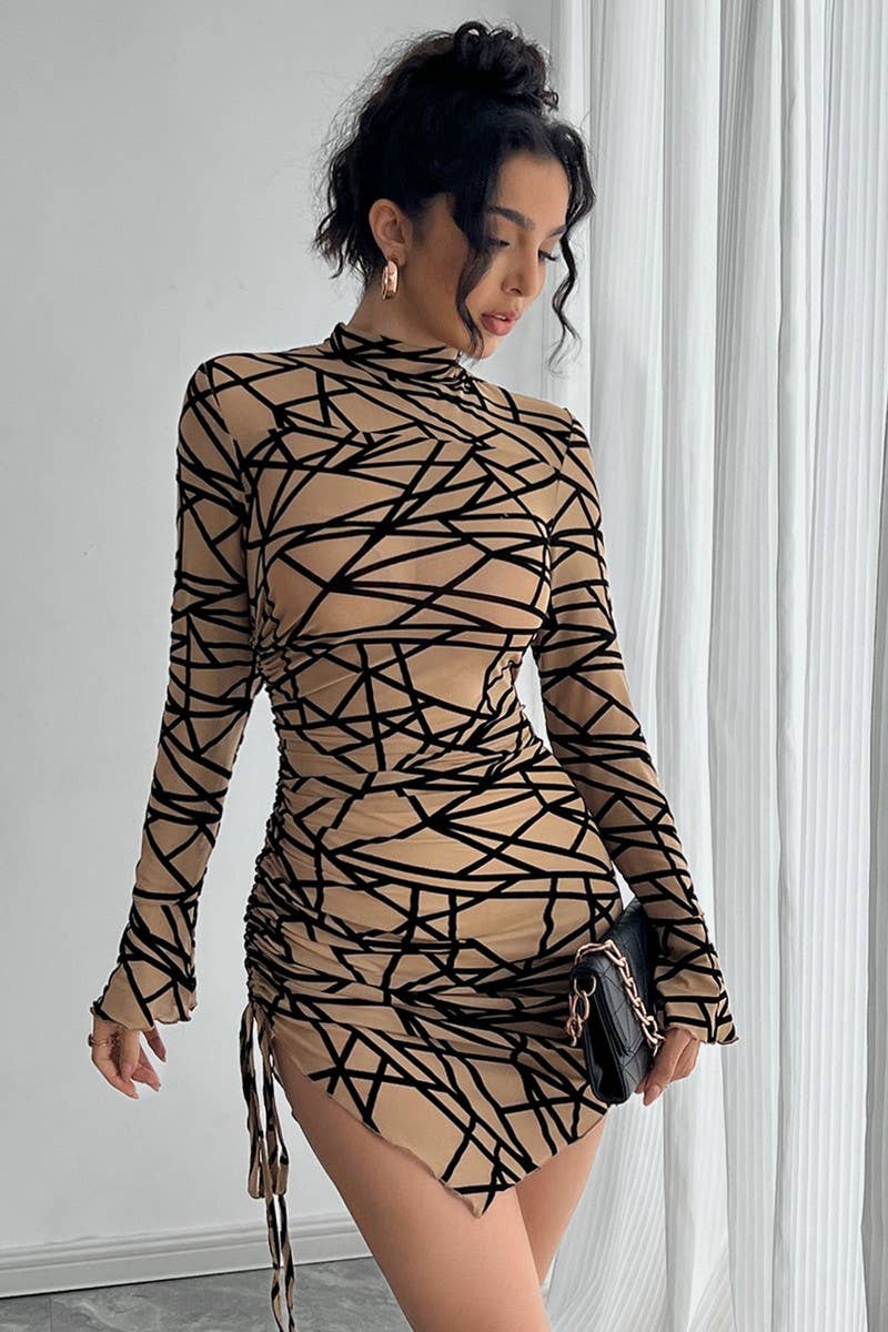 CWDSD8278_SIDE RUCHED MOCK NECK ASYMMETRICAL MINI DRESS