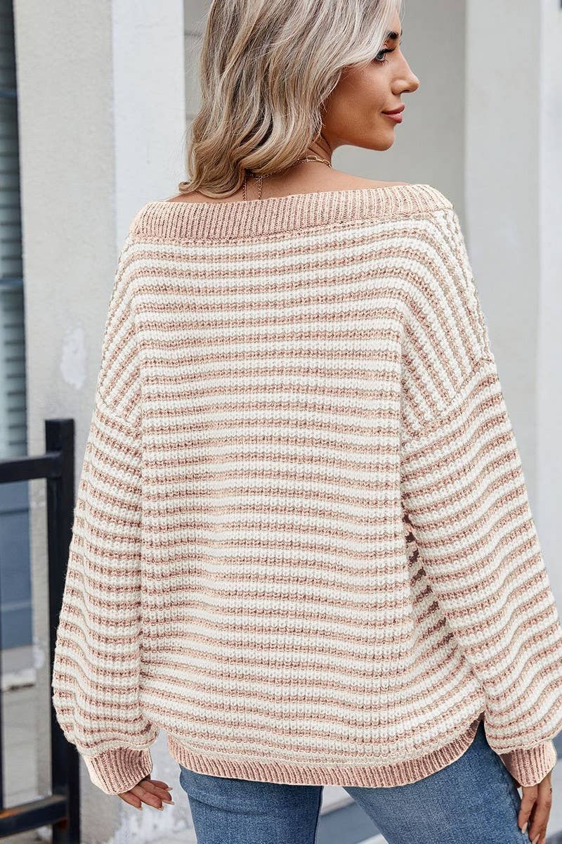 CWOSWL07727_OFF SHOULDER COLORBLOCK STRIPE KNIT TOP