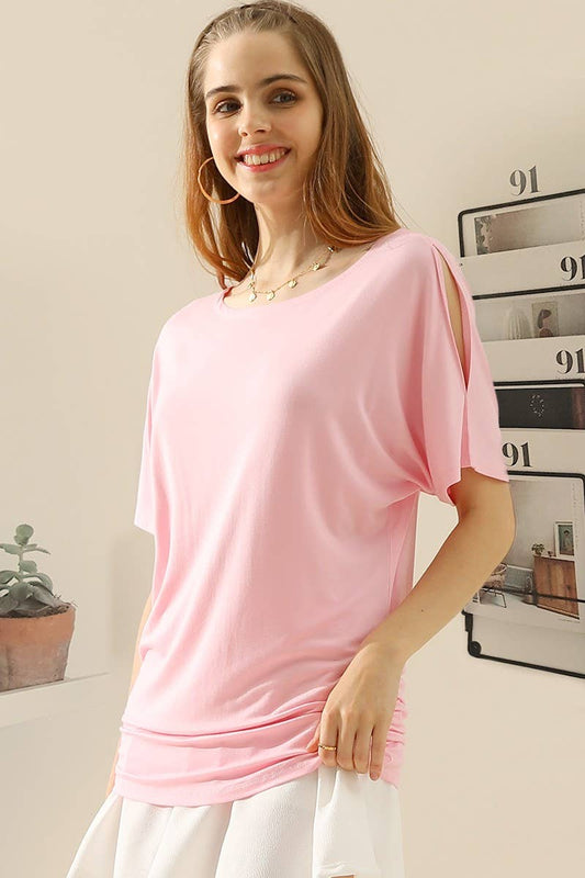 CWTTS640_DOLMAN SIDE SLIT SHORT SLEEVE BOAT NECKLINE TEE