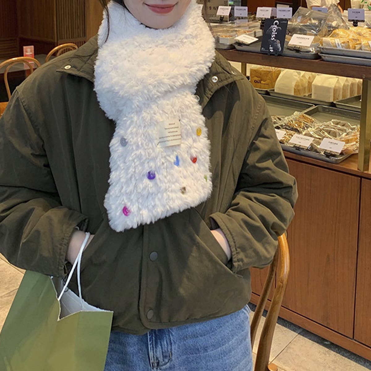 Plush Scarf ??Colorful Button Winter Warm NeckWrap_CWASC1237
