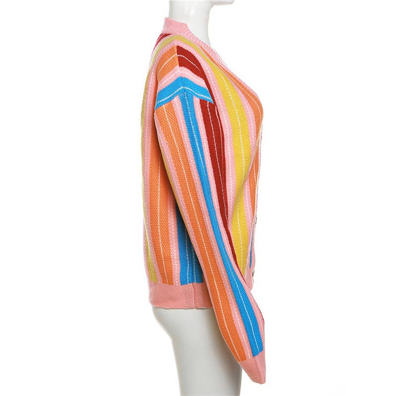 COLOR CONTRAST STRIPED LONG SLEEVE CARDIGAN
