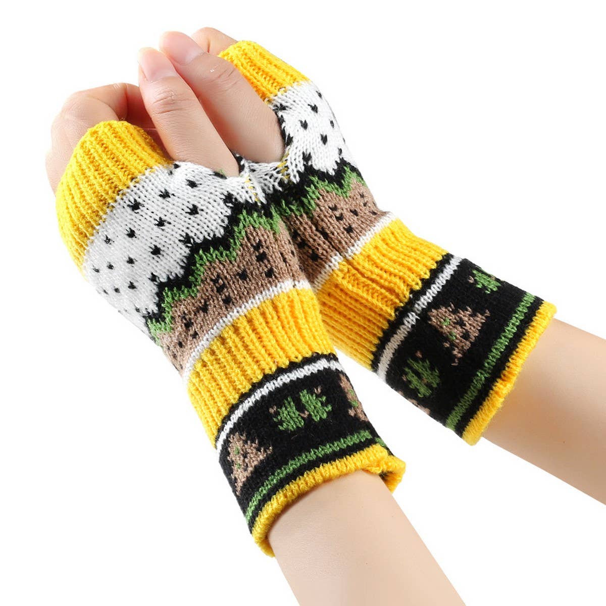 CWAG00537_CHRISTMAS TREE KNIT FINGERLESS HALF FINGER GLOVES