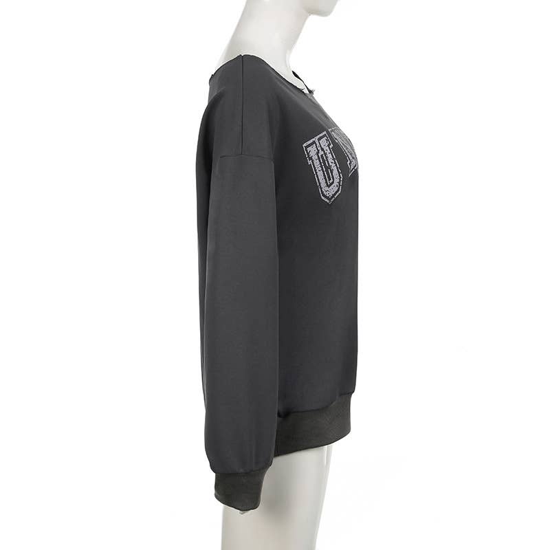 DARK PRINT LOOSE LARGE ROUND NECK PULLOVER HOODIE