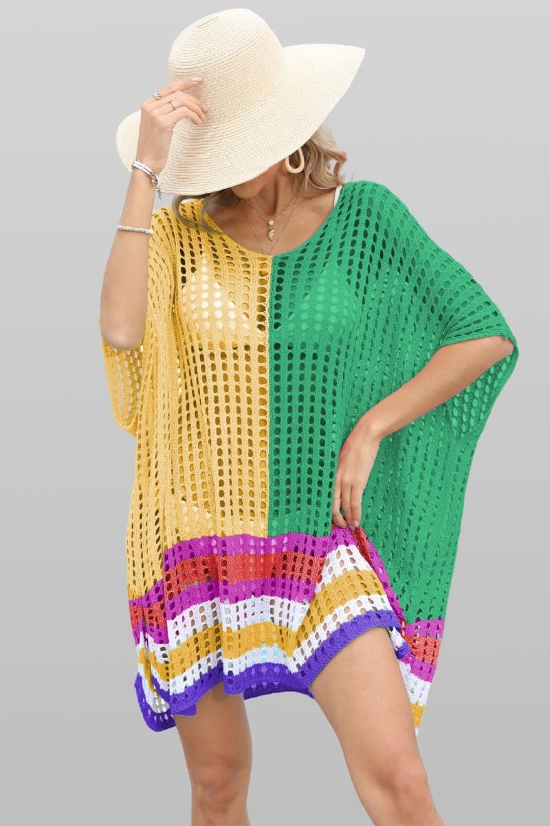 CWTBLS0760_SEXY CUT-OUT BAT-SLEEVE BEACH SMOCK