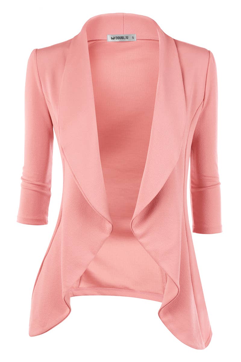 CWOBL089_Casual Work 3/4 Sleeve Open Front Blazer