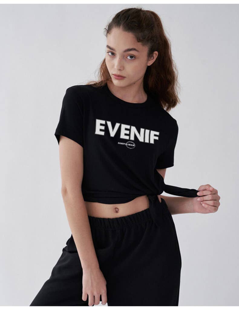 Design sense slit print short-sleeved T-shirt