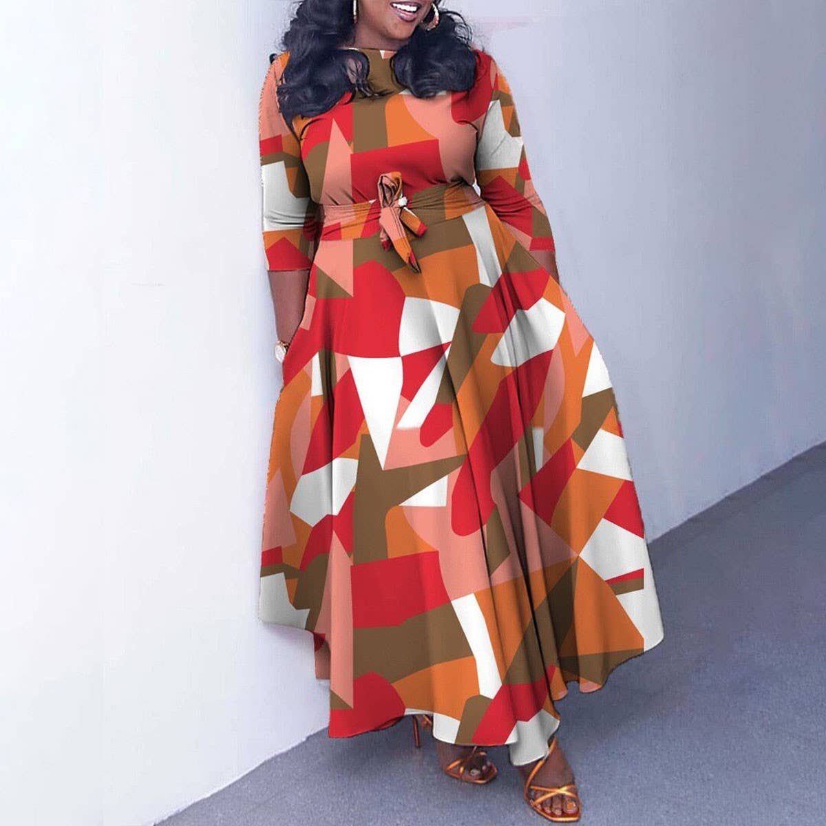 FASHIONABLE PRINTED LACE-UP OVERSIZED DRESS