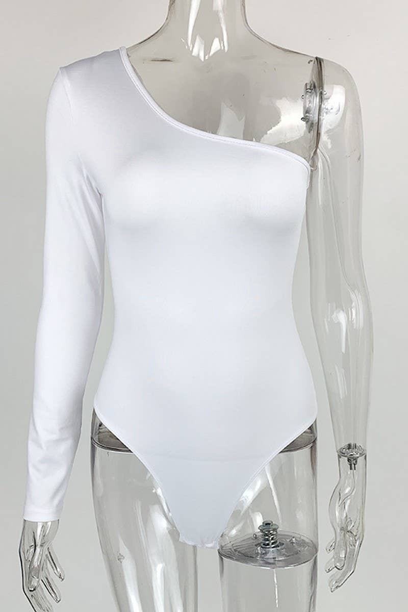 CWSJS1375_SEXY ONE SHOULDER LONG SLEEVE BODYSUIT