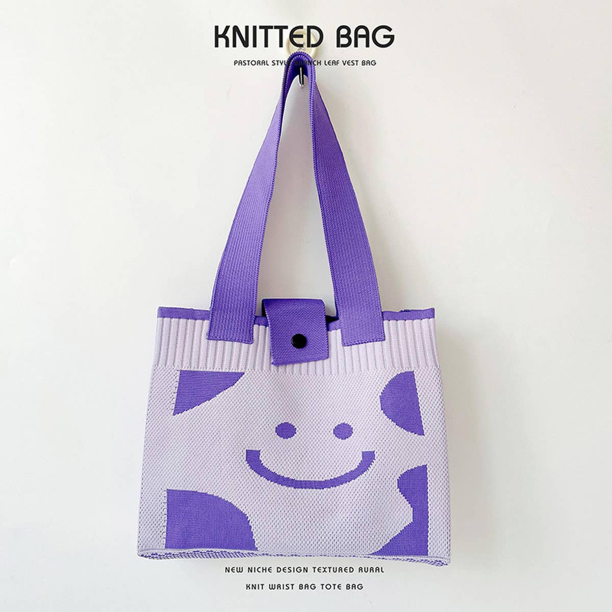 WOMEN CASUAL SMILEY KNITTED SHOULDER HANDBAG_CWAB1537