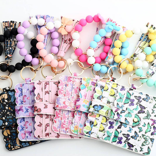 Butterfly Print Card Holder with Beaded Keychain_CWAB4960