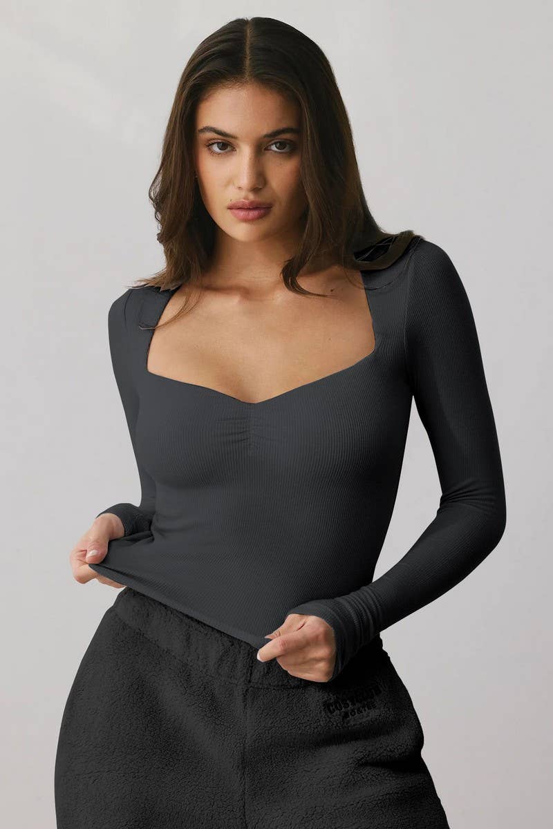 CWTTL2048_SQUARE COLLAR STYLISH SLIM FIT TOP