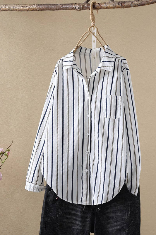 CWTSTL2247_STRIPED COTTON LOOSE CASUAL SHIRT TOP