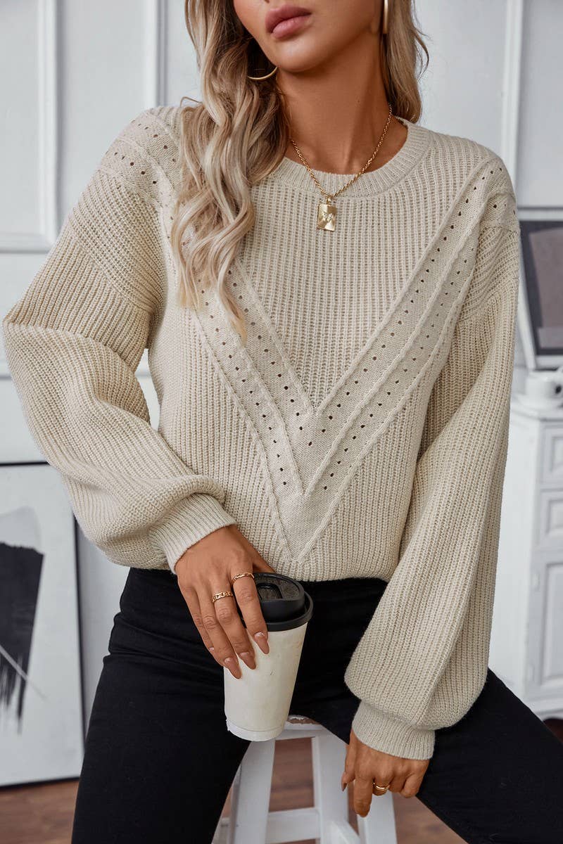 CWOSWL2844_CASUAL ROUND NECK LONG SLEEVE KNITTED SWEATER