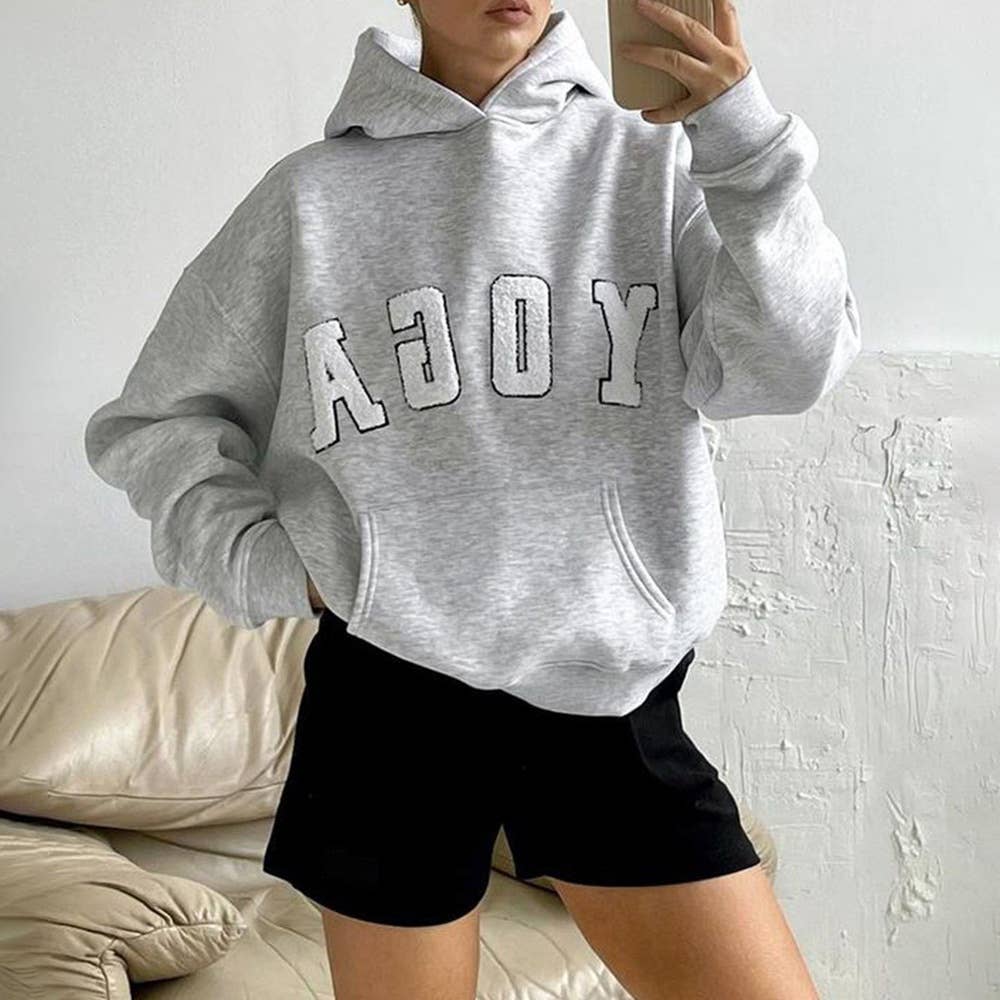 CASUAL EMBROIDERED YOGA LETTER PRINT LOOSE HOODIE