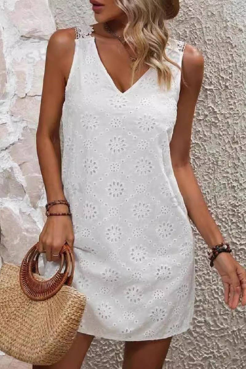 CWDSD8523_COTTON EMBROIDERED LACE TRIM CAMI DRESS