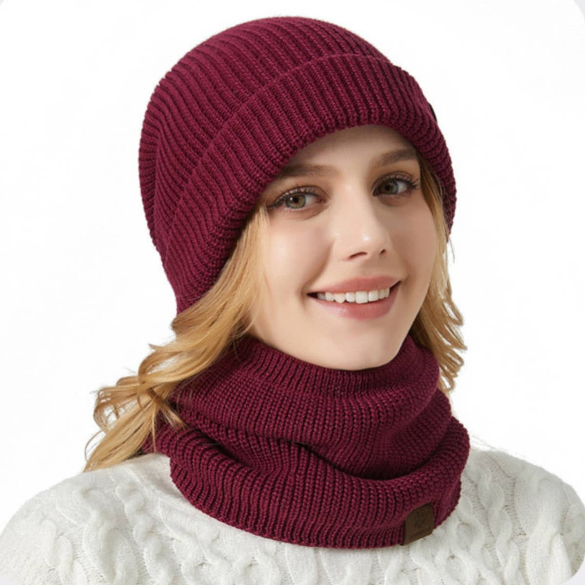 CWAH2207_WINTER THICKENED WOOLEN HAT BIB TWO-PIECE SET