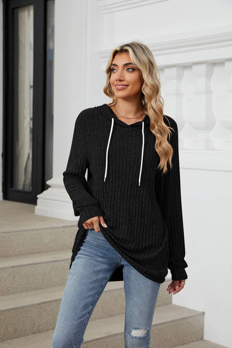 CWOHOL0725_HOODED DRAWSTRING MID-LENGTH SWEATSHIRT