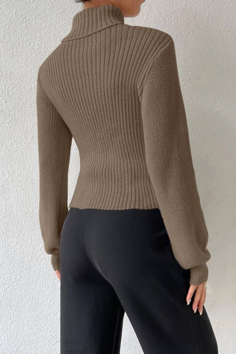 CWOSWL6626_SEXY CUTOUT LONG-SLEEVED TURTLENECK SWEATER