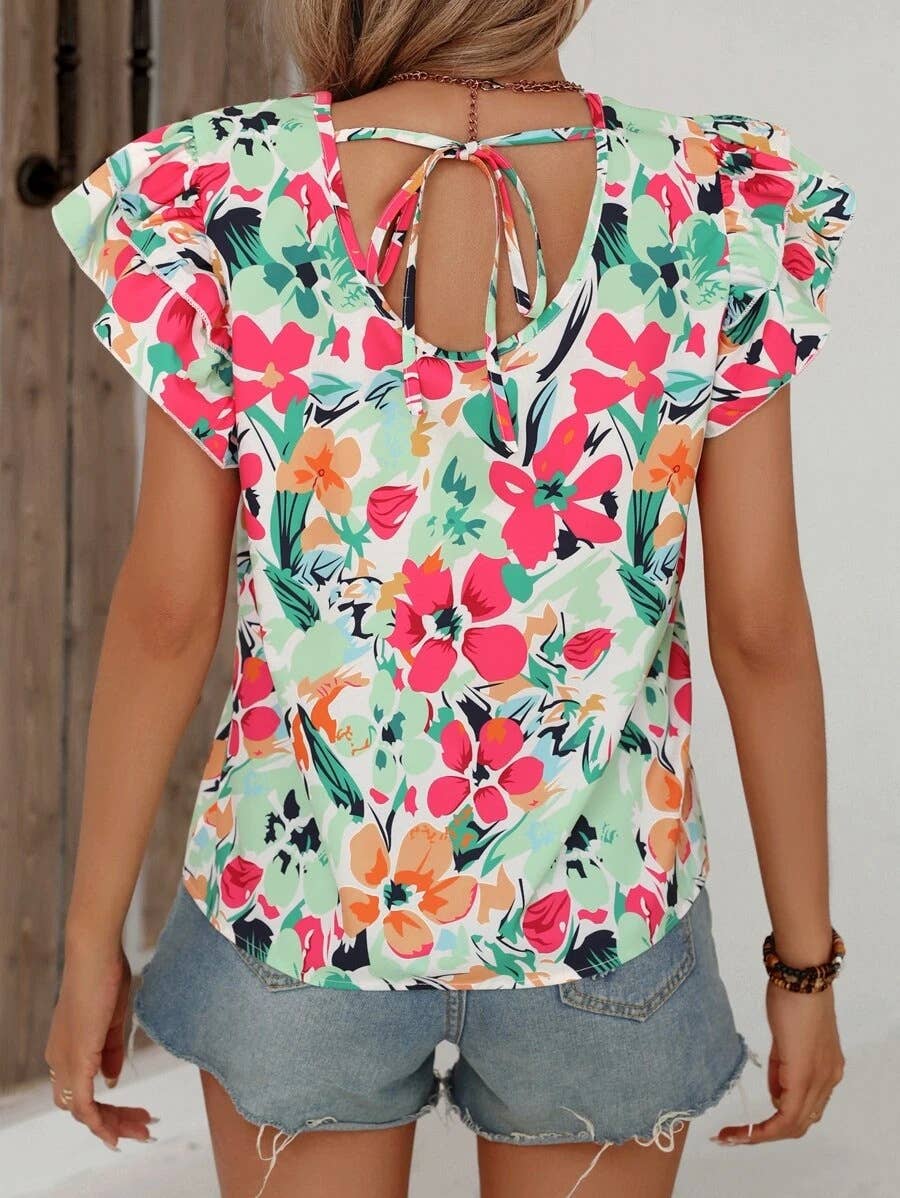 FLORAL DOUBLE-LAYER FLYING SHORT-SLEEVED SHIRT
