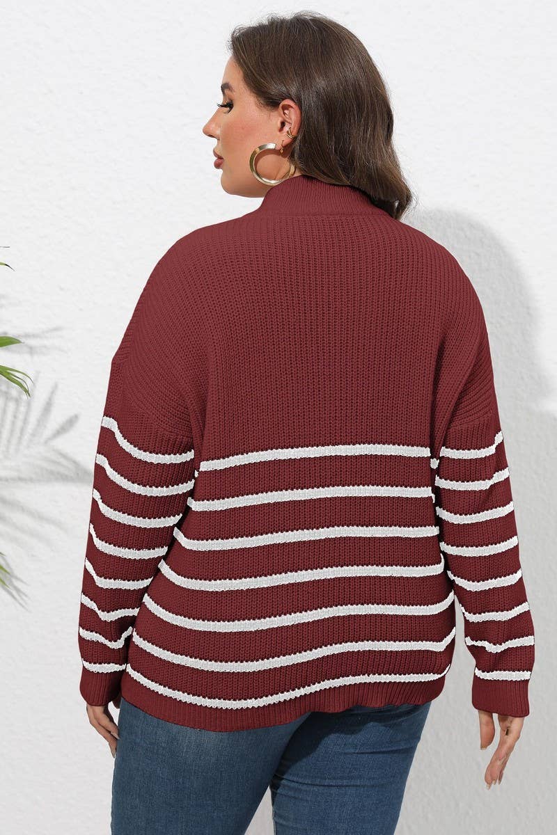 CWOSWL1593_PLUS Size Zip-Up Long Sleeve Pullover Sweater