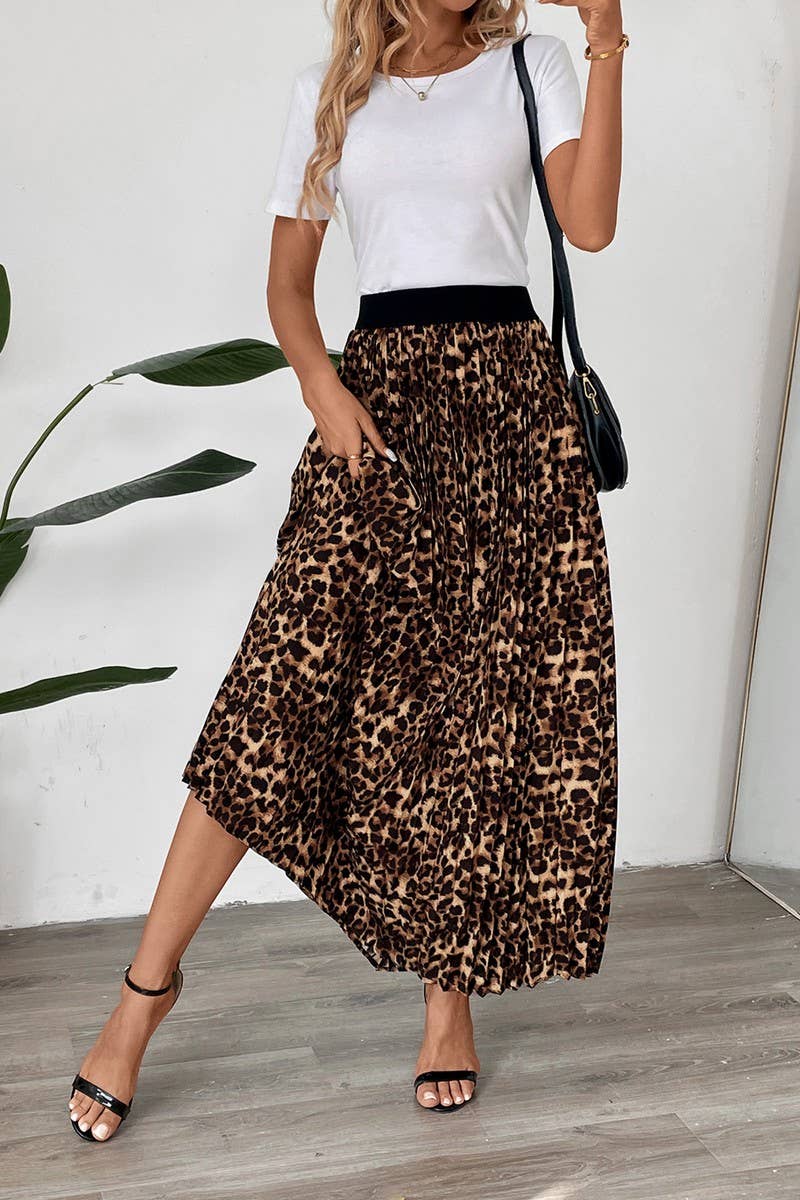 CWBLS0290_ELEGANT LEOPARD PRINT PLEATED BOTTOM SKIRT