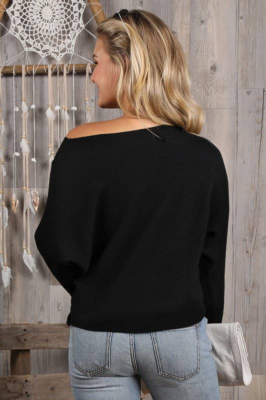 CWOSWL1835_SOFT ONE SIDE OFF SHOULDER SWEATER RIB TOP