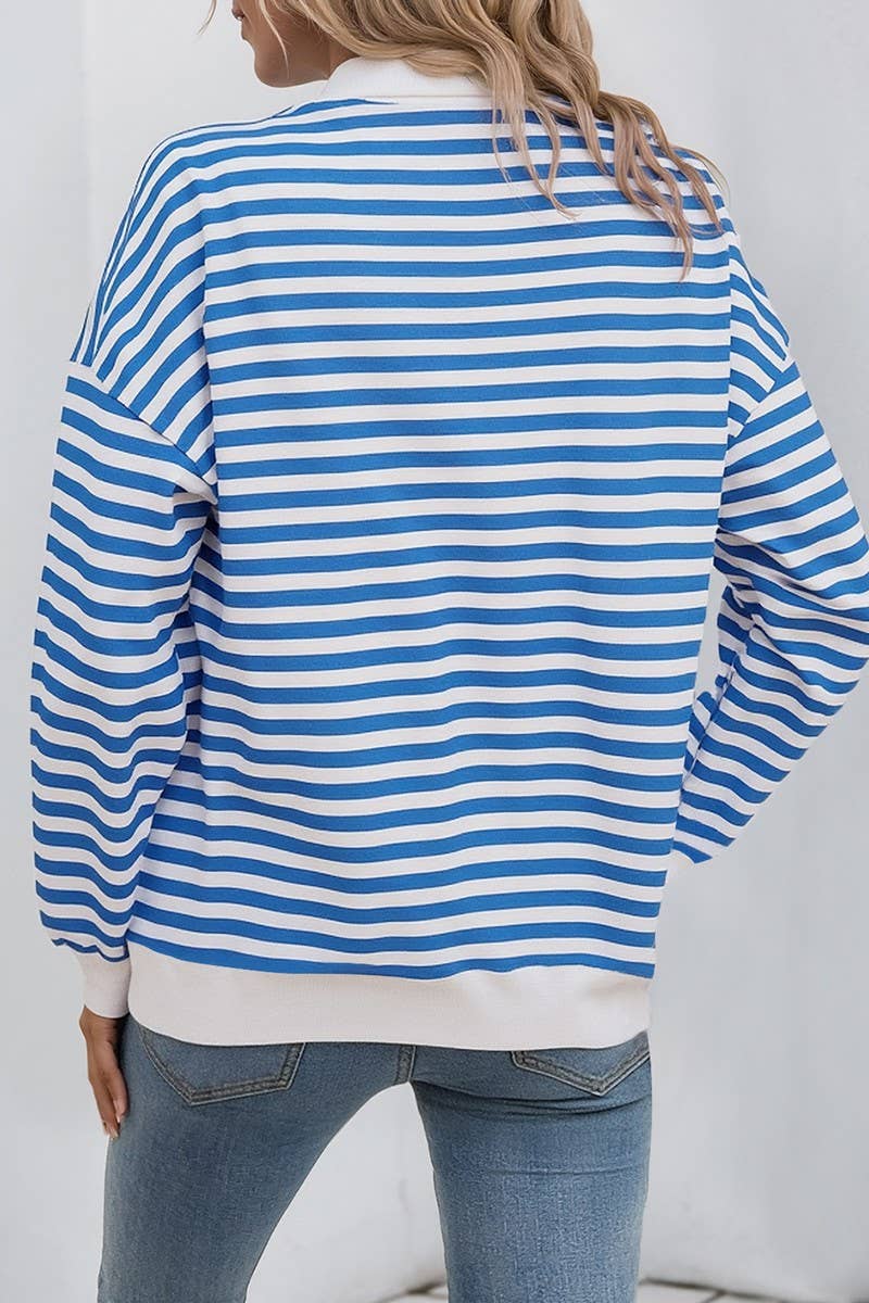 CWTBLL00752_STRIPED CASUAL POLO NECK ZIP-UP SWEATSHIRT