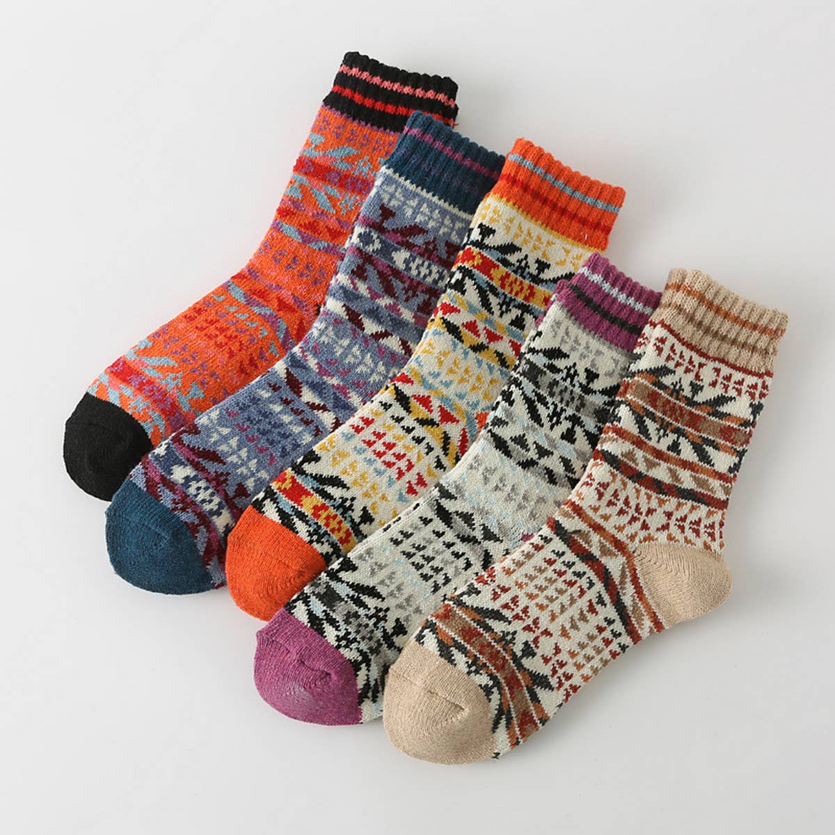 5pr/Set Retro Ethnic Style Socks For Men Winter_CWMS0680