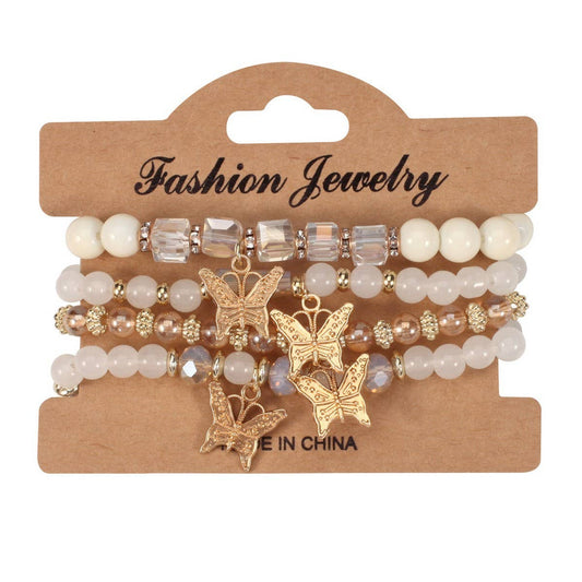 CWMM10435_BOHO BUTTERFLY CRYSTAL BEADED BRACELET SET 4PCS