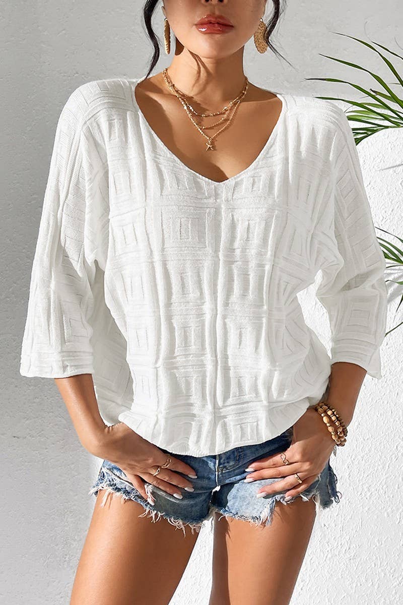 CWOSWL2690_SOLID COLOR PULLOVER V-NECK KNITTED TOP