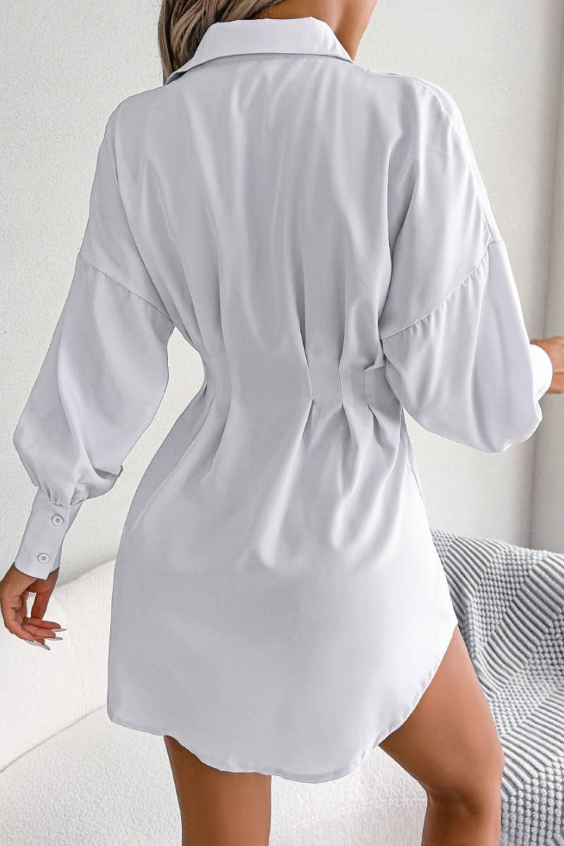 CWTSTL1200_LANTERN SLEEVE WAIST ASYMMETRIC SHIRT DRESS