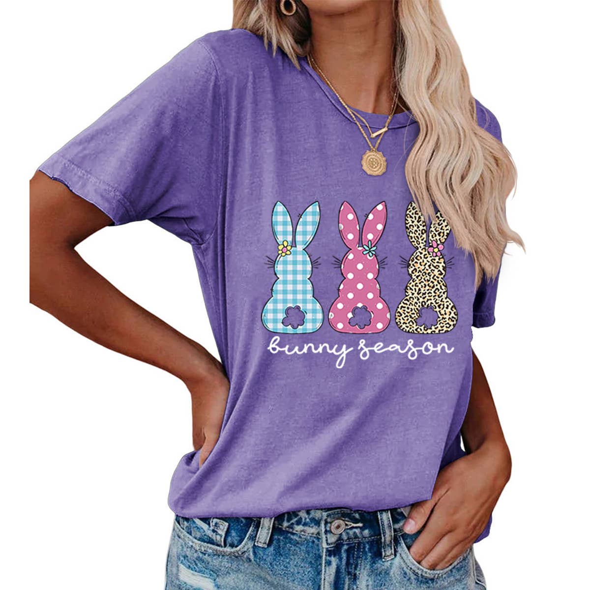 EASTER ROUND NECK LOOSE BUNNY PRINT T SHIRT_CWTTS0856