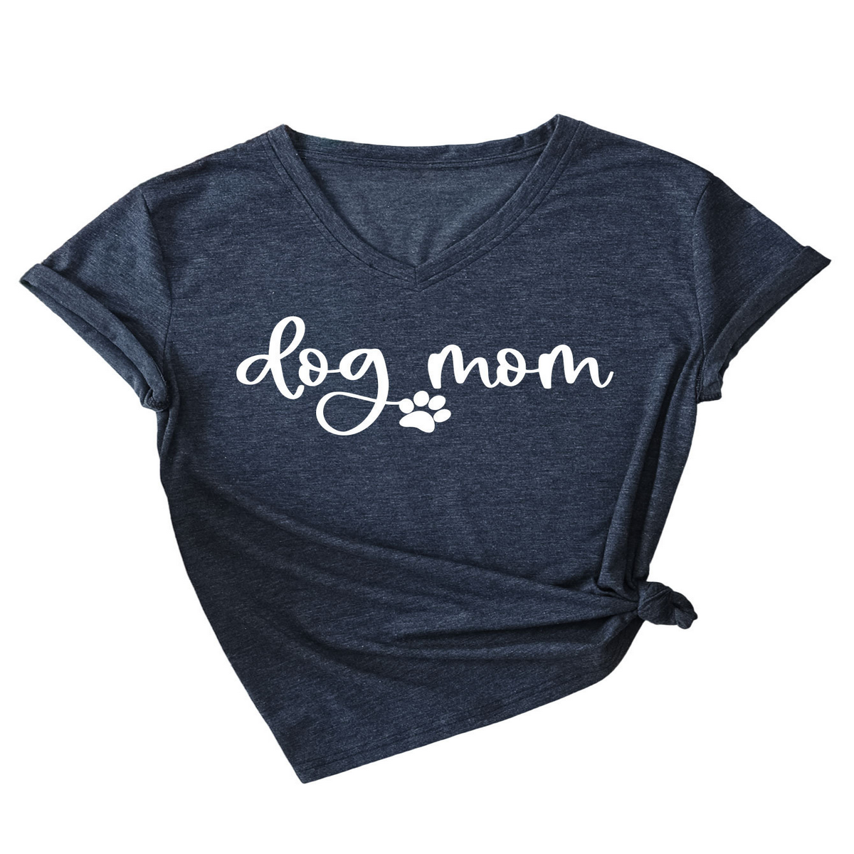 Fashion V-Neck Women's Tee with Dog Letter Print_CWTTS1511
