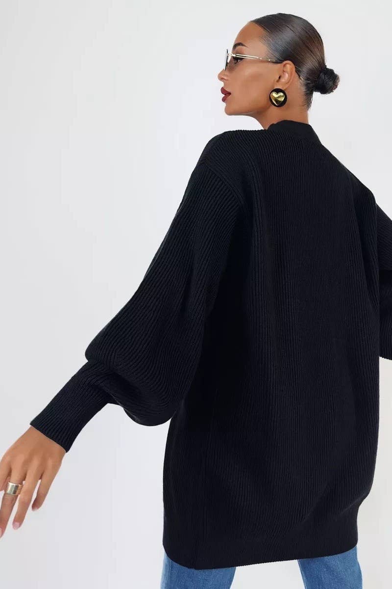 CWOCAL1481_V-NECK SOLID COLOR LENGTH KNITTED SWEATER COATS