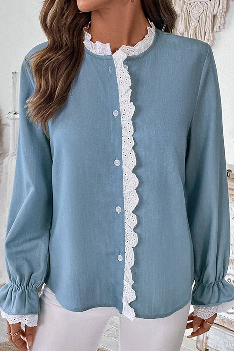 CWTBLL3719_AUTUMN AND WINTER COMMUTER LACE CARDIGAN TOP