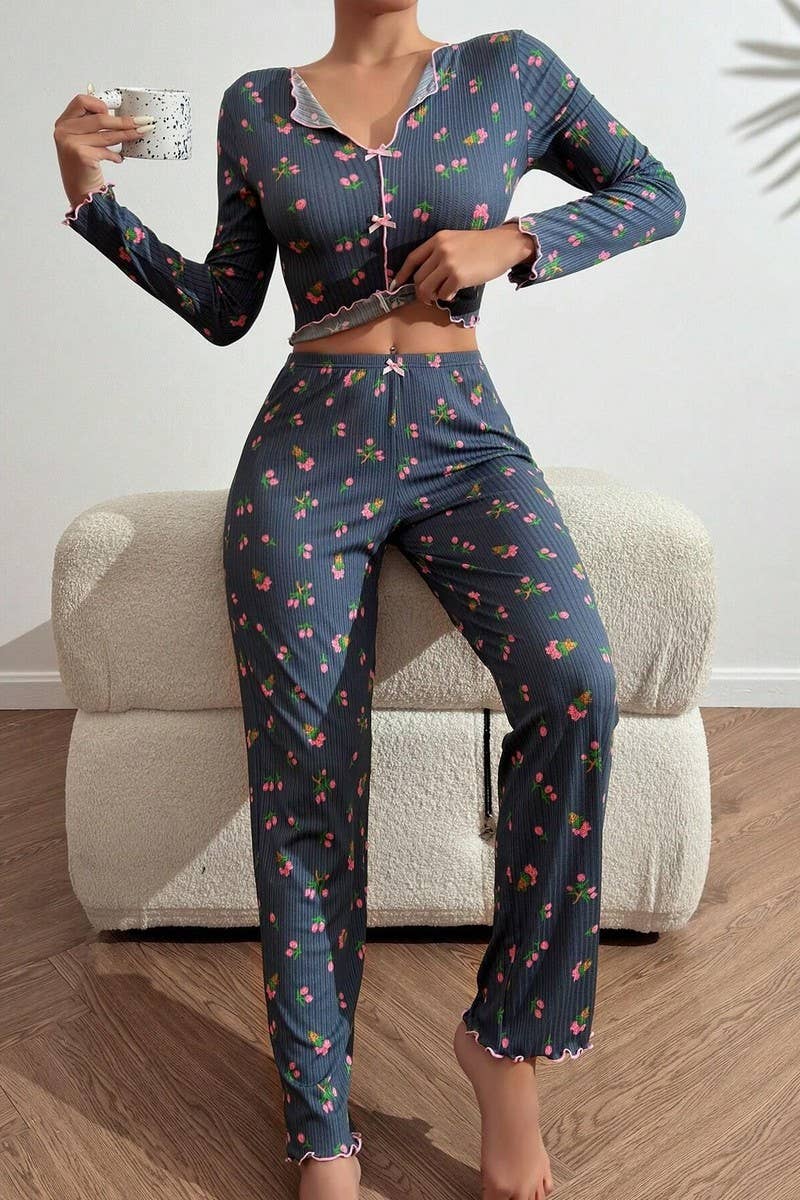 CWSPJ00472_FLORAL PRINT LONG SLEEVE PANTS PAJAMA SET