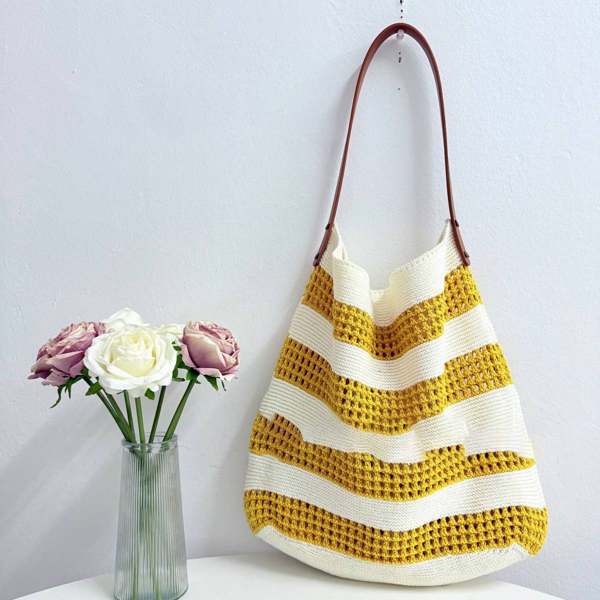 CUAB00330_2025 STRIPED TOTE BAG LARGE WOVEN VACATION BAG