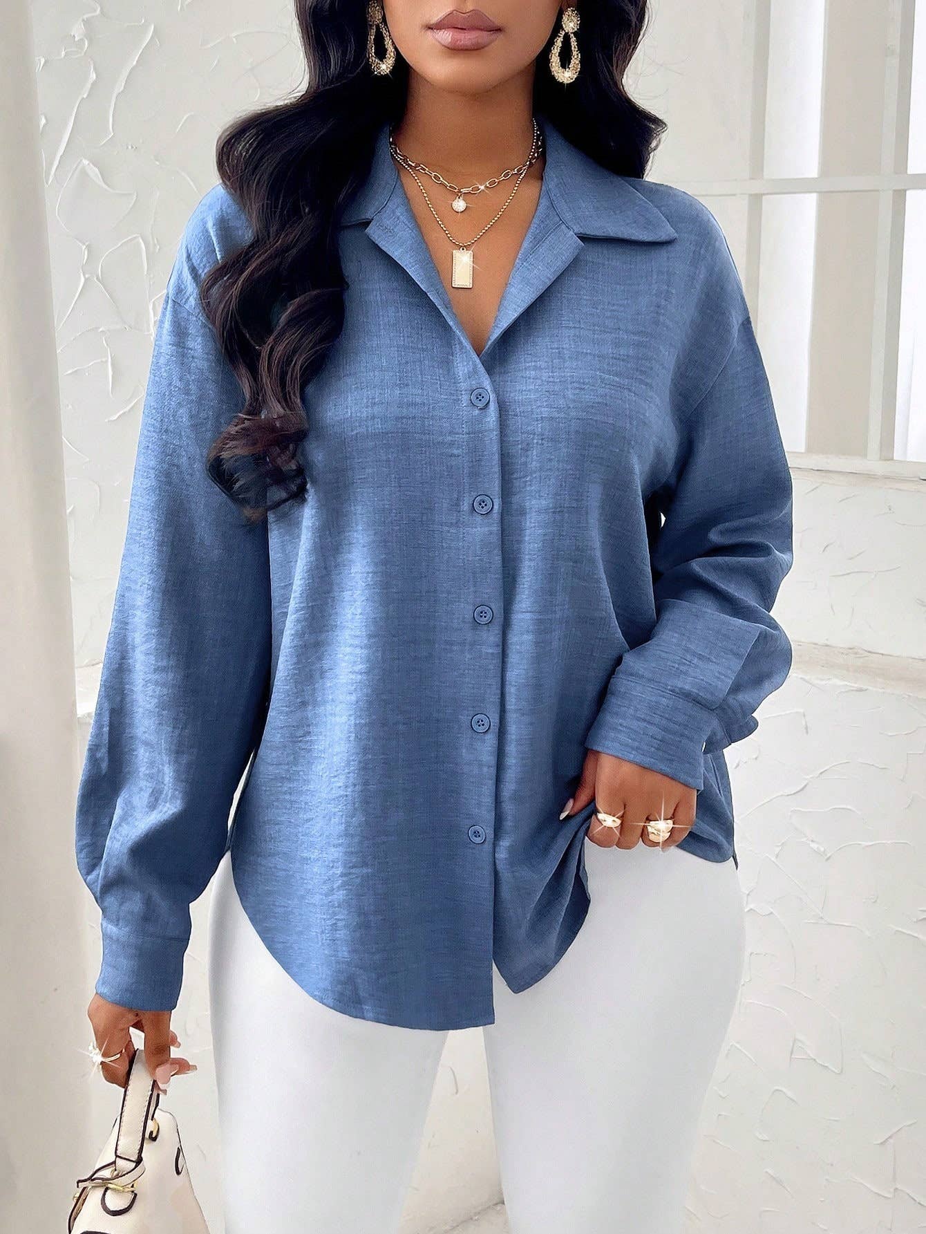 Casual solid shirt with irregular lapel waist