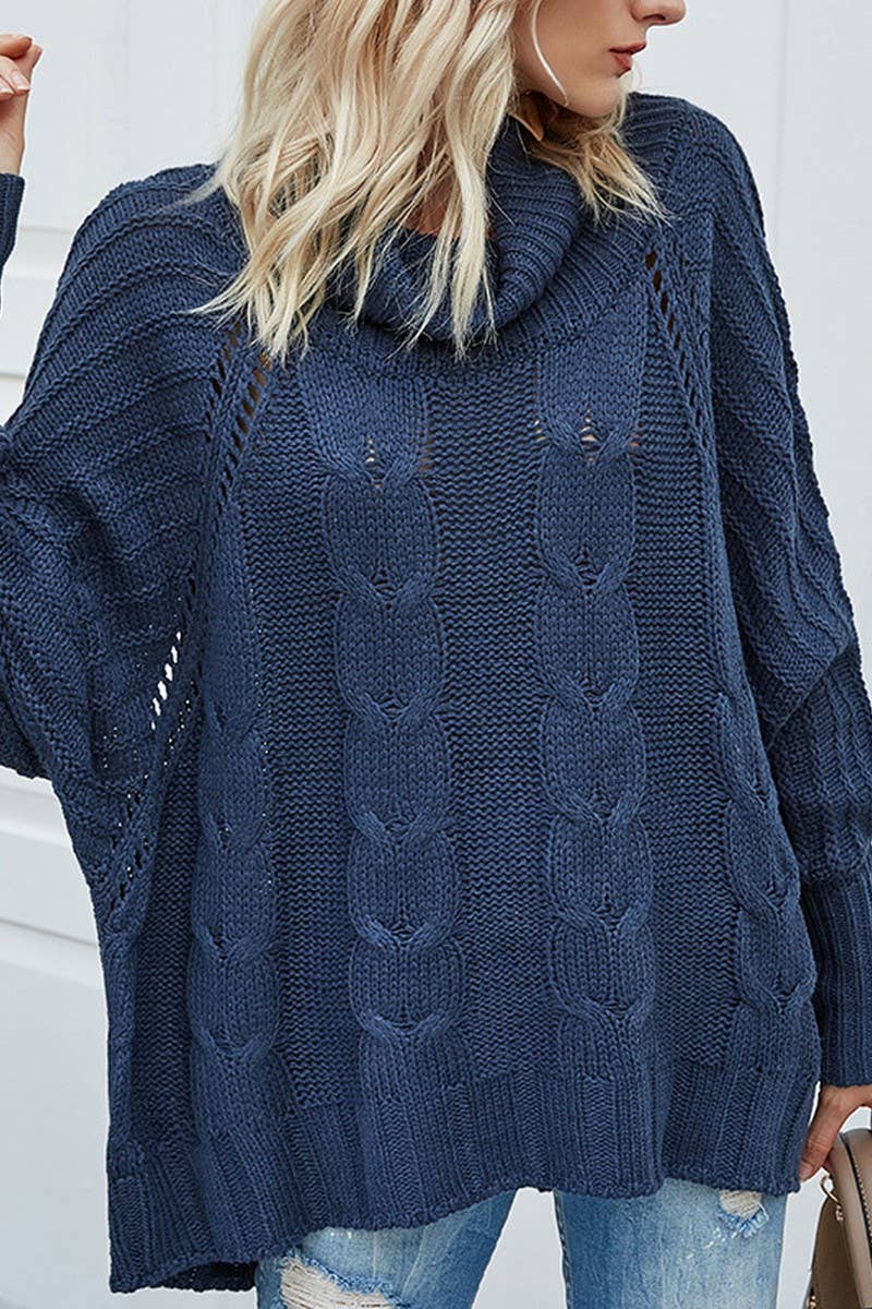 CWOSWL2687_BATWING SLEEVE CABLE-KNOT TURTLENECK SWEATER