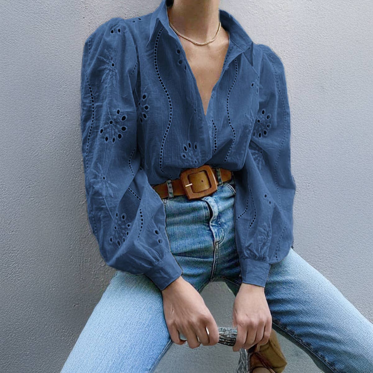 CASUAL FASHION HOLLOW BUBBLE SLEEVE CARDIGAN