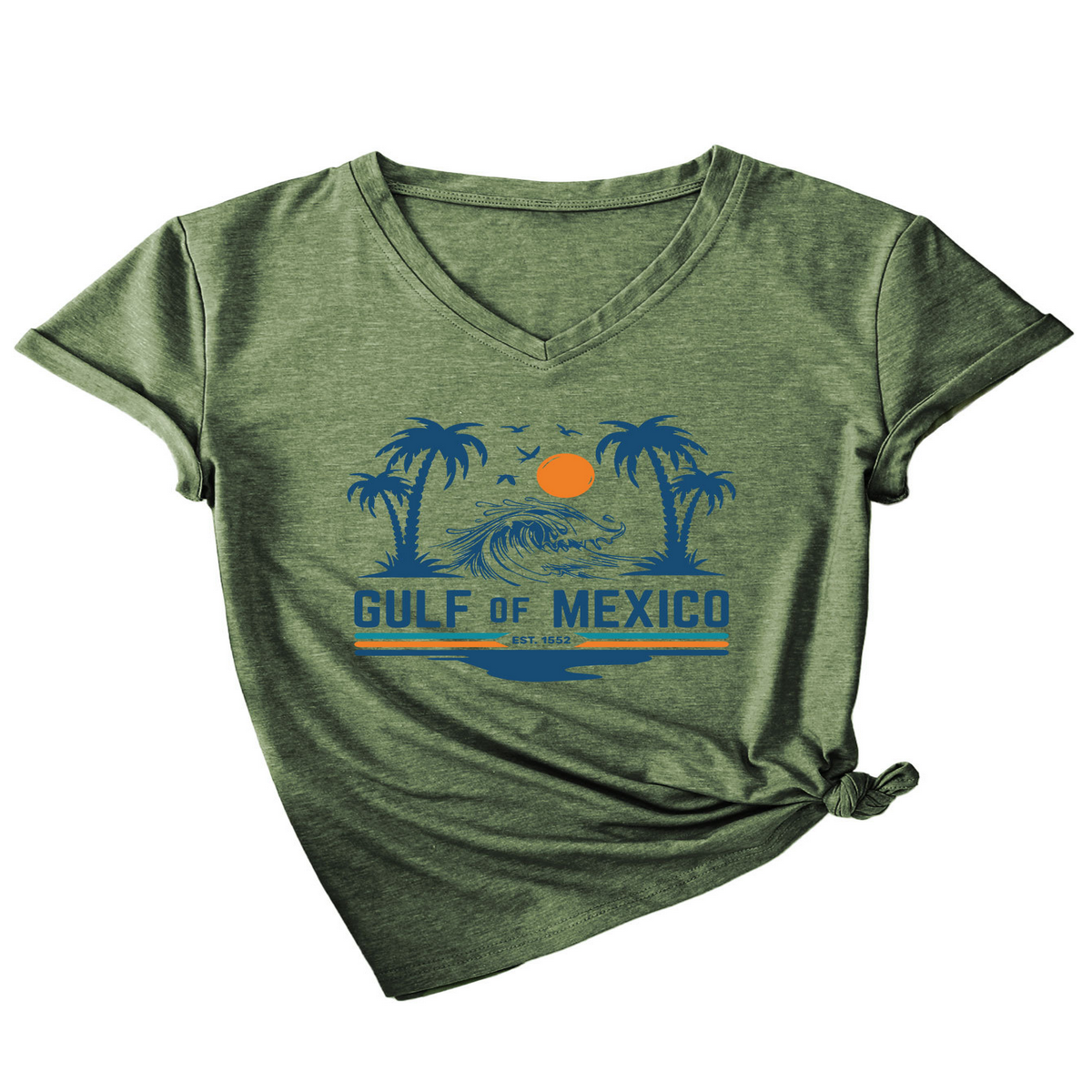 Slim V??˜Neck T??˜Shirt ??Gulf of Mexico Est Print_CWTTS1538